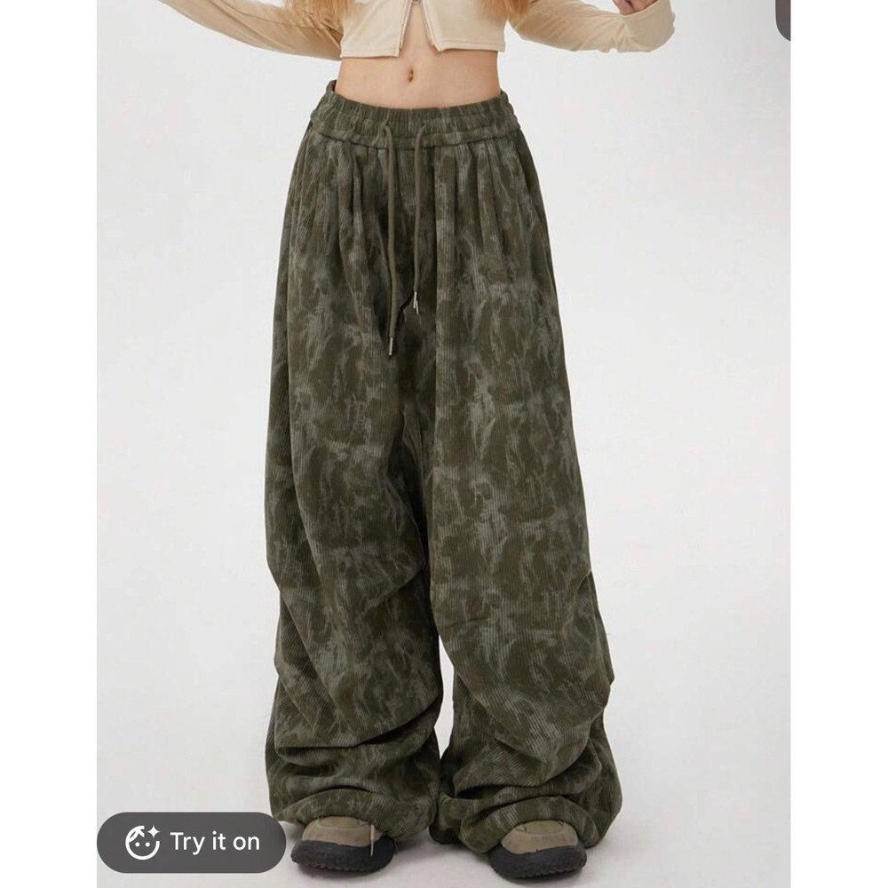SHEIN Corduroy Pants Womens XL Green New With Tags Tie Dye Wide Leg Streetwear